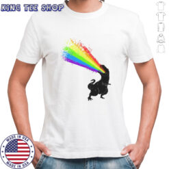 A T-Rex screaming rainbows t-shirt