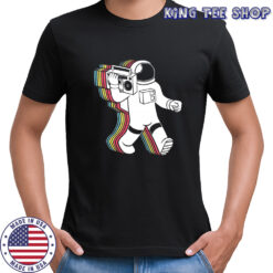 An astronaut with a boombox T-shirt