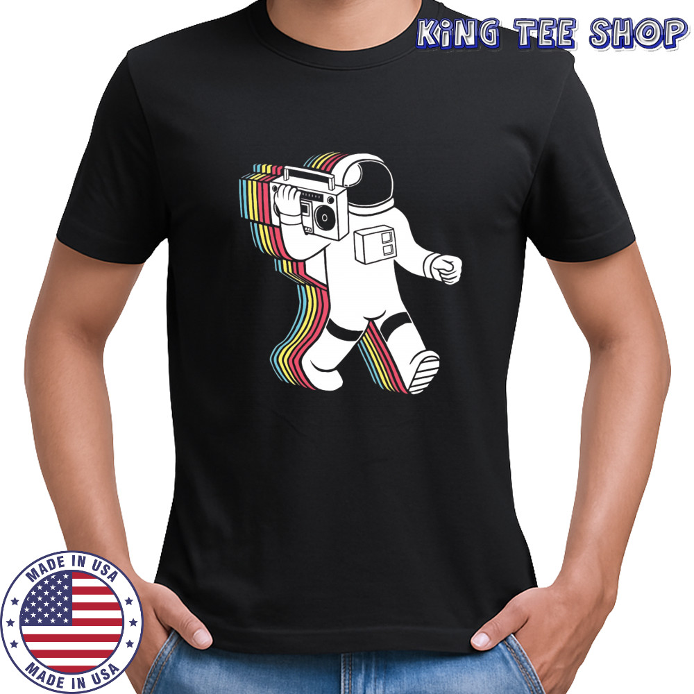 An astronaut with a boombox T-shirt