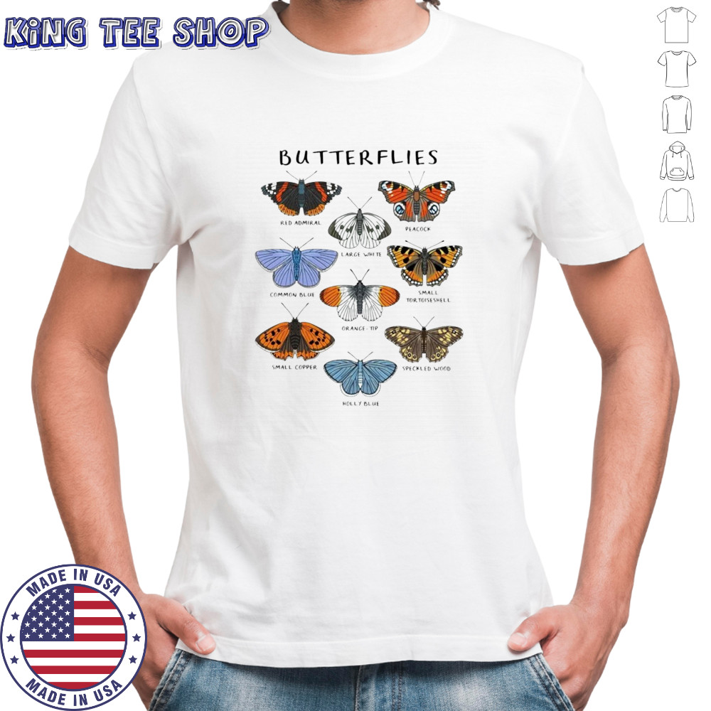 Butterflies red admiral peacock large white shirt