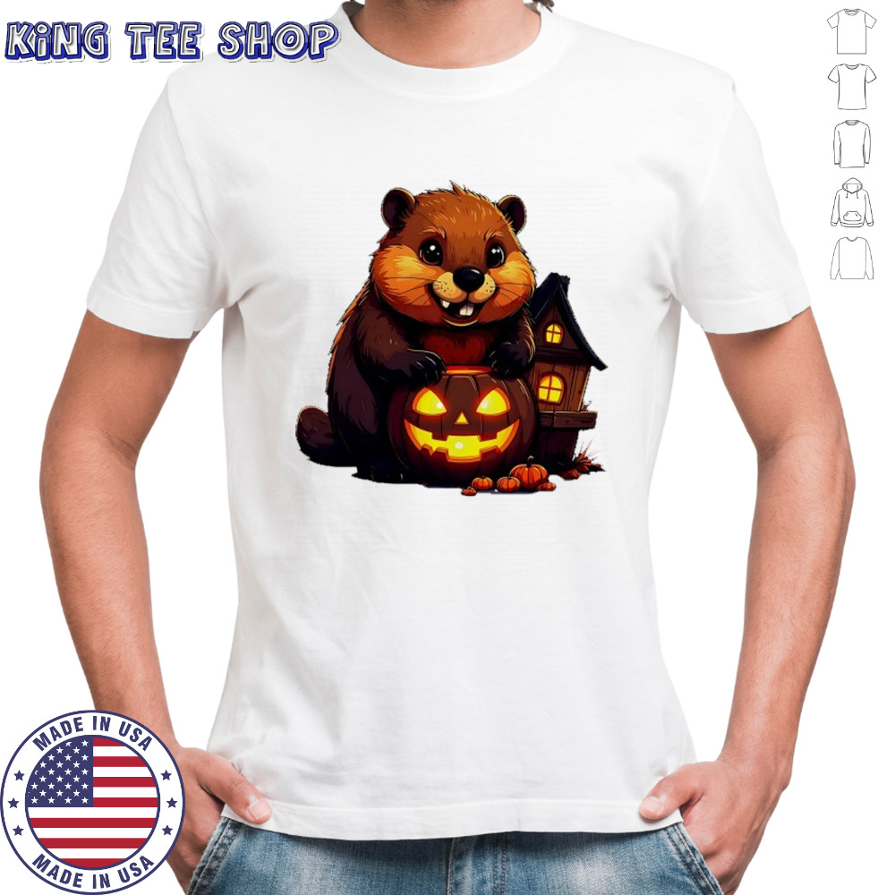 Cute Beaver with Halloween Jack-o-Lantern shirt