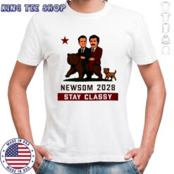 Gavin Newsom and Jeffrey Epstein Bear Newsom 2028 stay classy California flag shirt