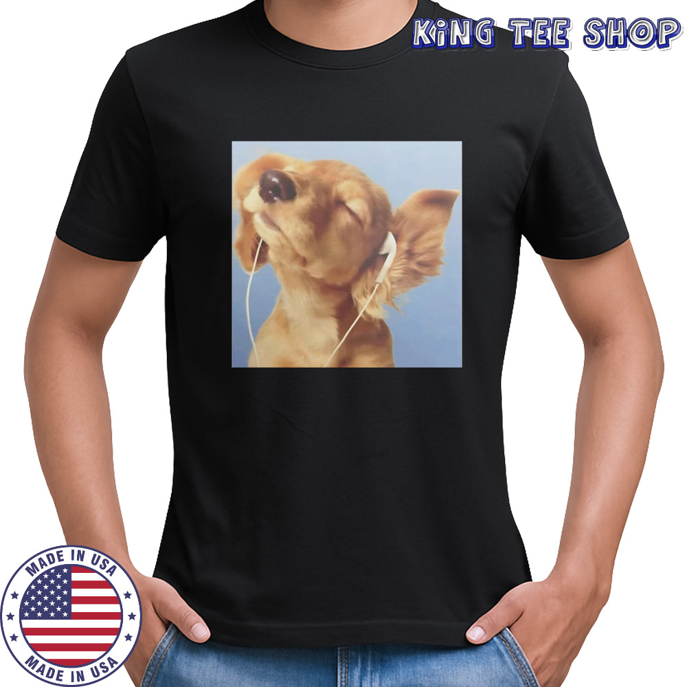 Headphones blue dog shirt