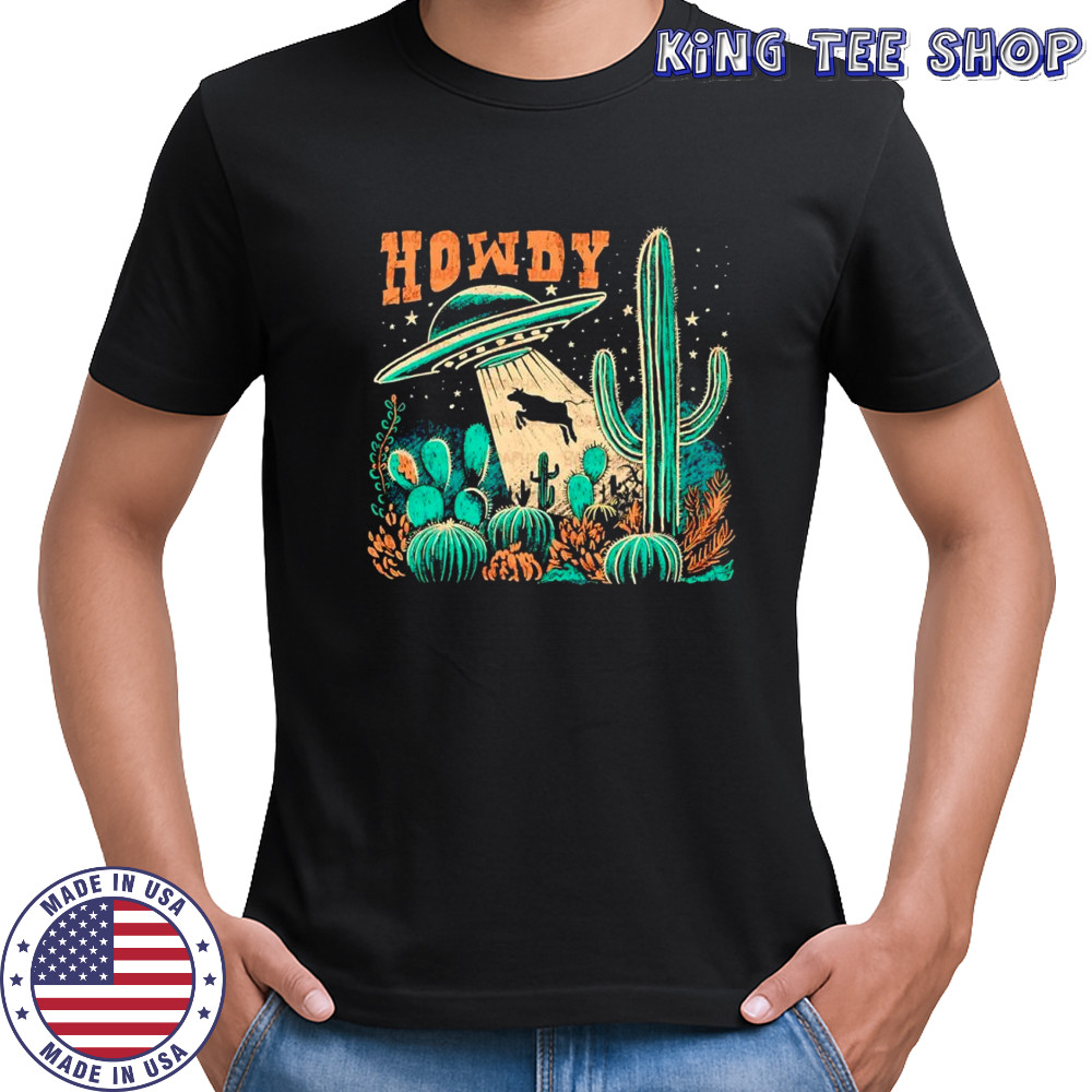 Howdy western UFO abducts cow vintage cowboy alien graphic shirt