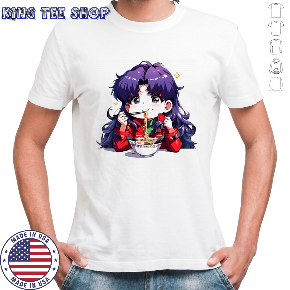 Neon Genesis Misato Katsuragi Evangelion Anime Girl Ramen chibi shirt