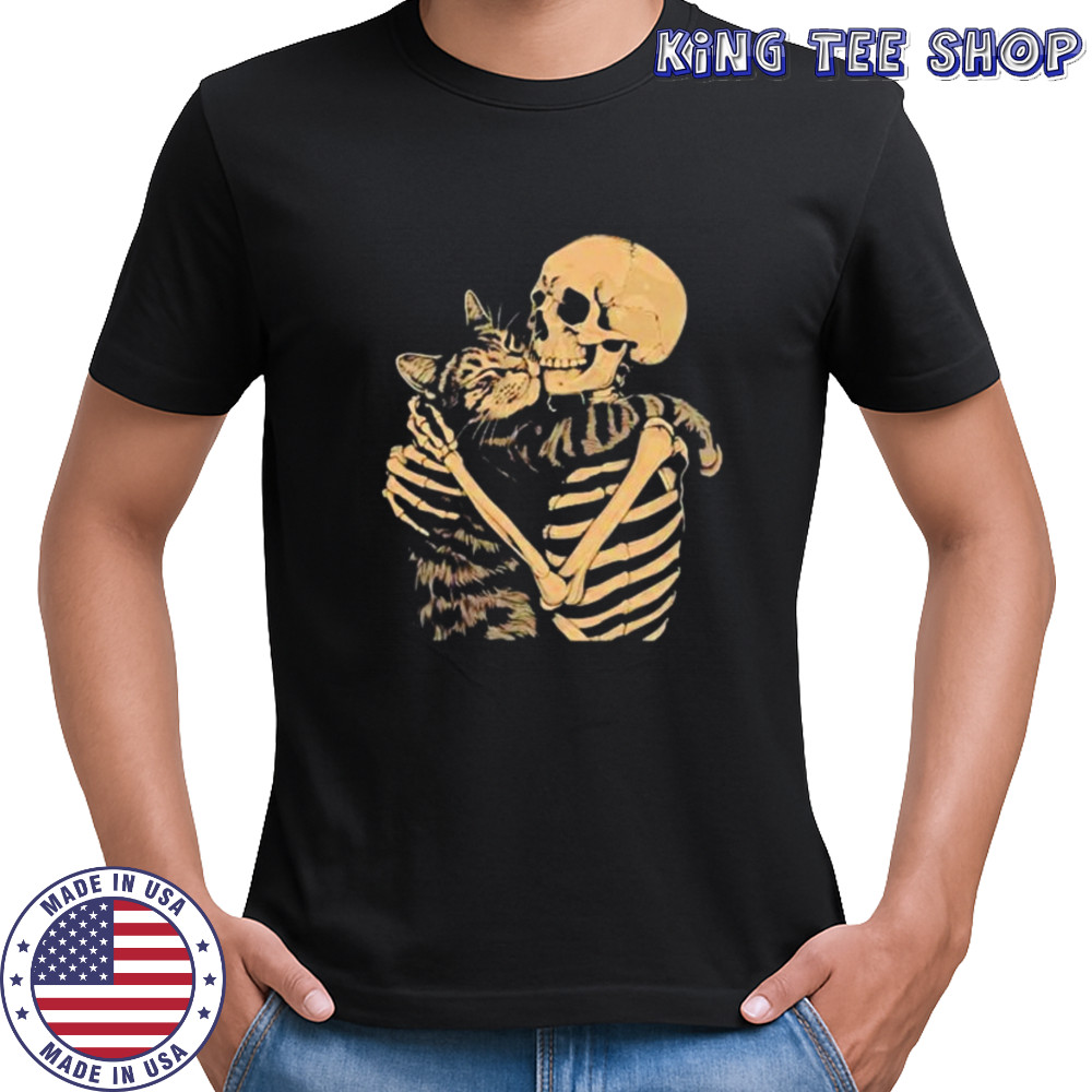 Skeleton hugging cat Halloween shirt