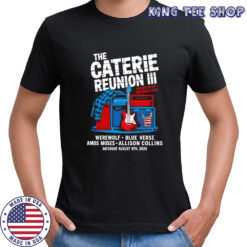 The Caterie Reunion III red rock and blue shirt