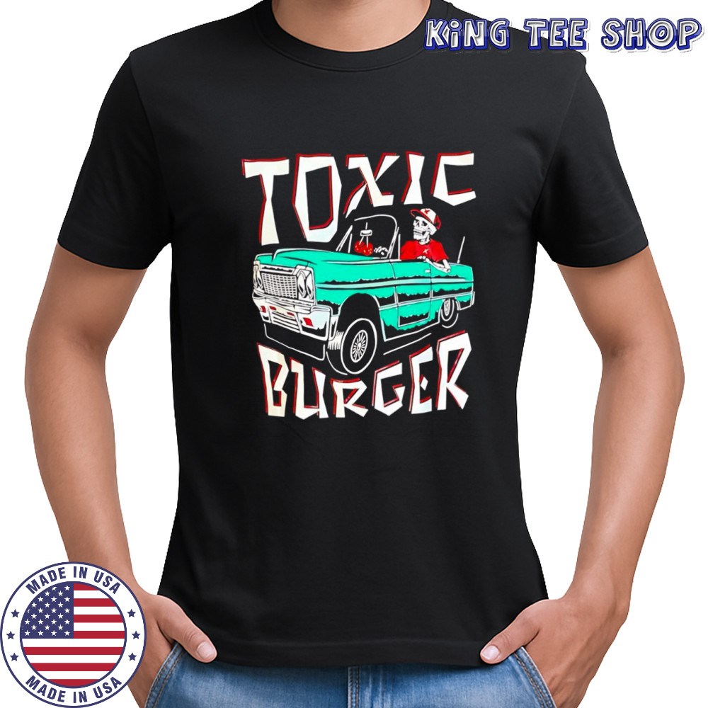 Toxic burger Impala skeleton driving classic car cartoon shirt