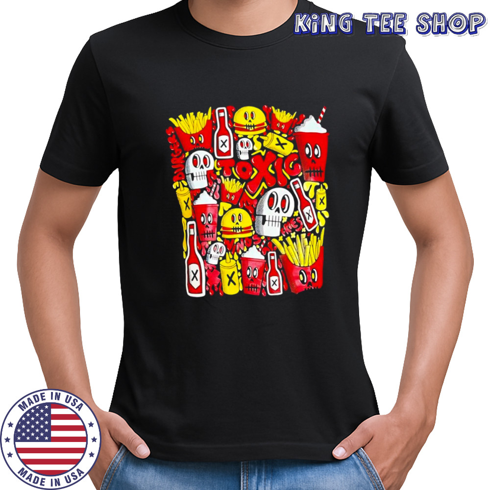 Toxic burger Menu Characters fast food skull motif graphic shirt