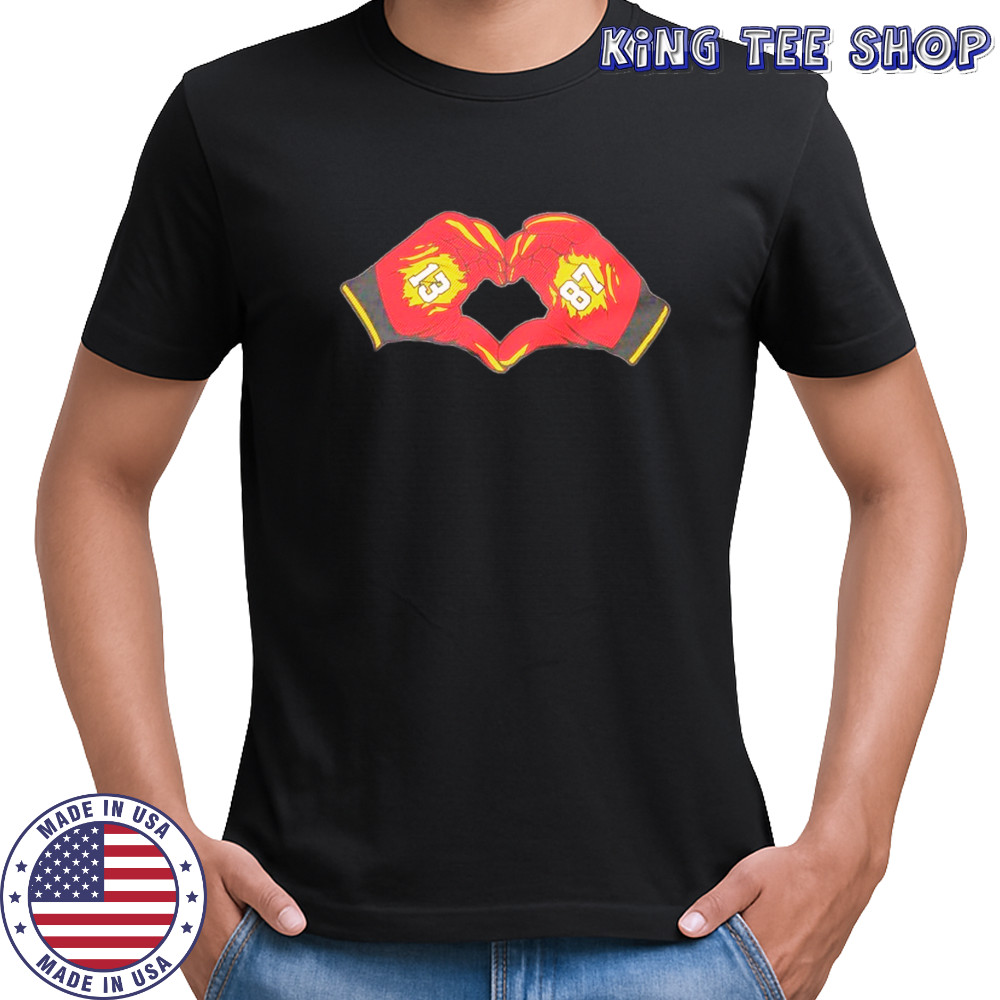 TS and Travis Kelce 13 + 87 heart hands shirt