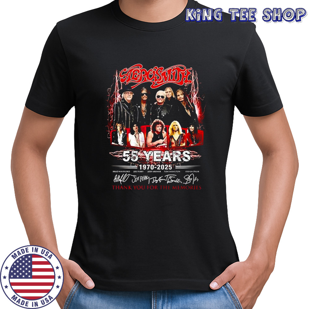 Aerosmith 55 years 1970 2025 thank you for the memories lightning shirt