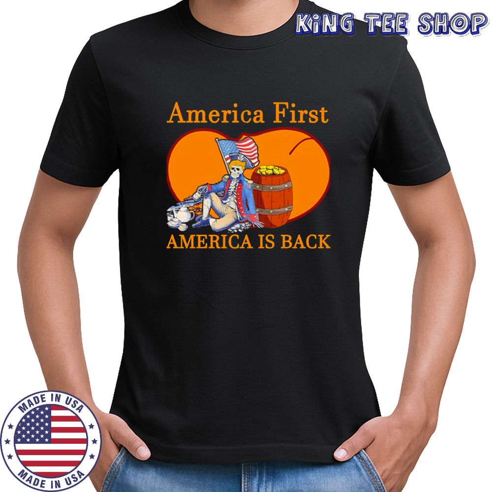 America First America Is Back Skeleton Patriot Sitting shirt