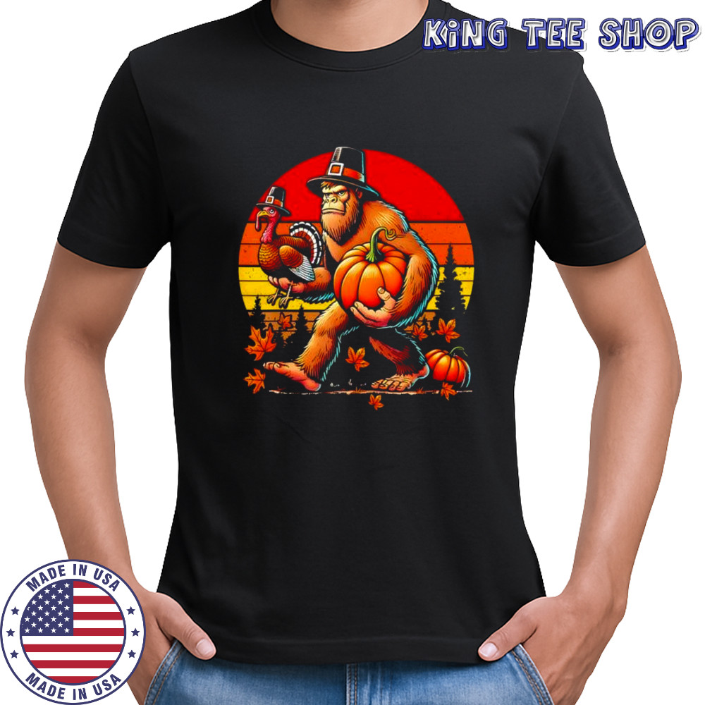 Bigfoot Pilgrim Turkey Pumpkin Thanksgiving Day shirt