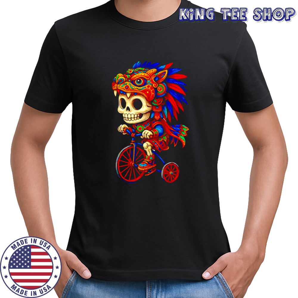 Day Of The Dead Aztec Skeleton On A Bicycle shirt