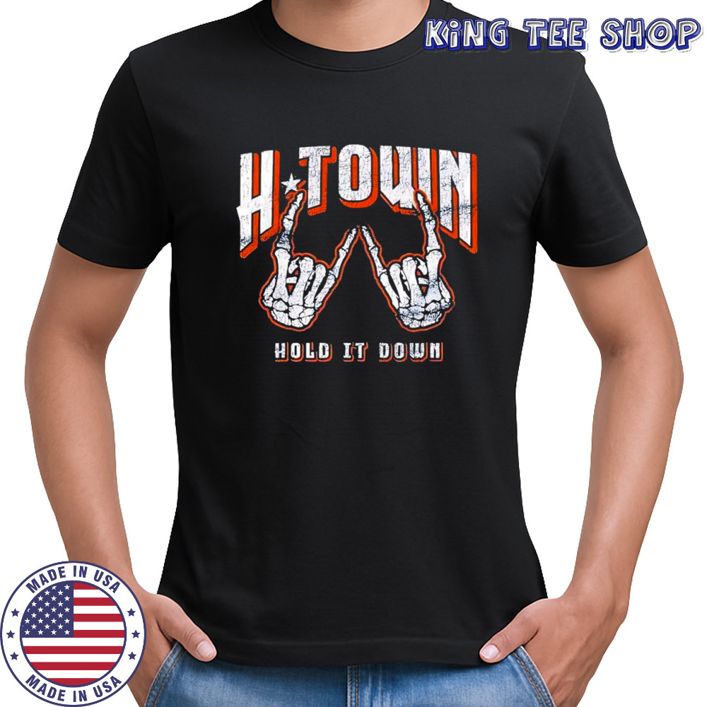 H-town hand skeleton hold it down Houston Astros shirt