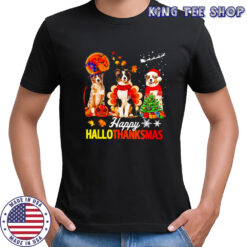 Happy Hallothanksmas Halloween Thanksgiving Christmas with Australian Shepherd dogs shirt