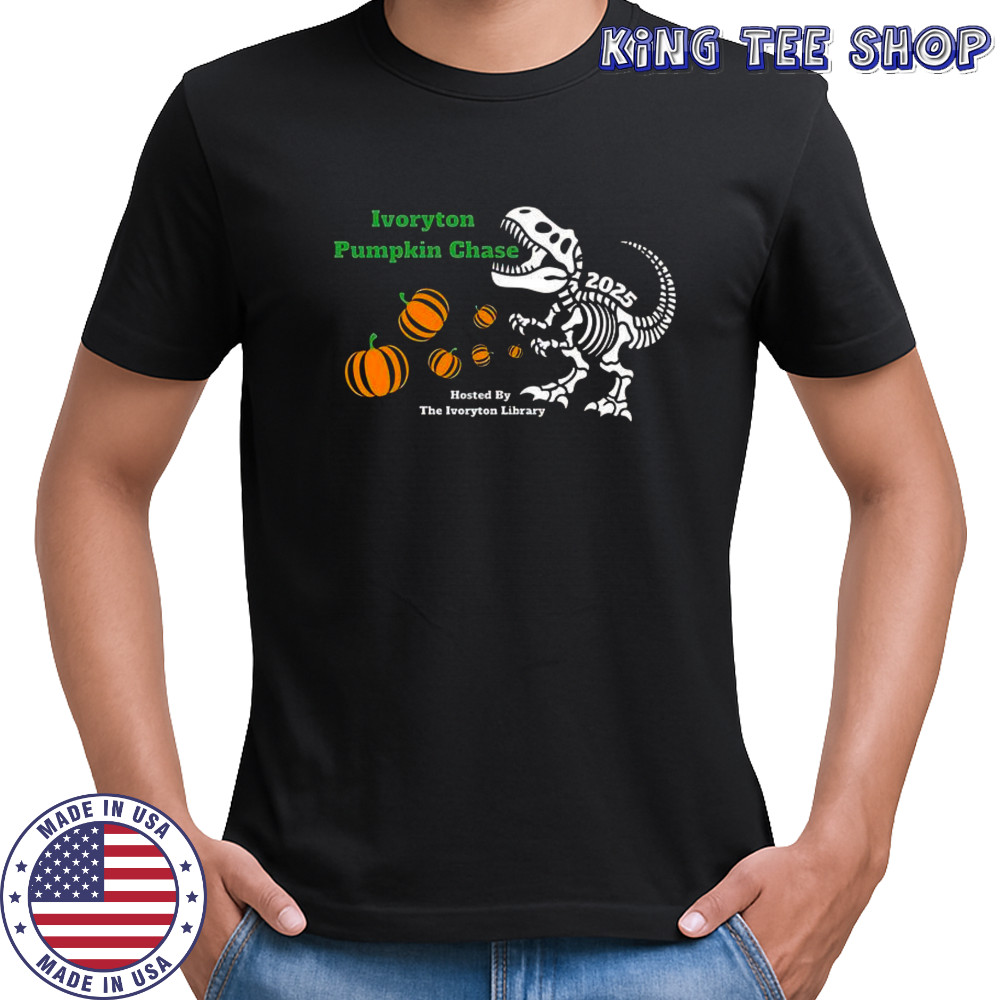 Ivoryton Pumpkin Chase Hosted By The Ivoryton Library T-Rex skeleton shirt