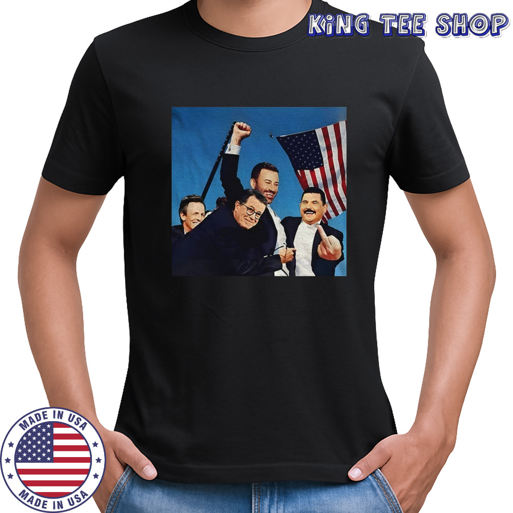 Jimmy Kimmel Stephen Colbert and Seth Meyers fighting American flag shirt