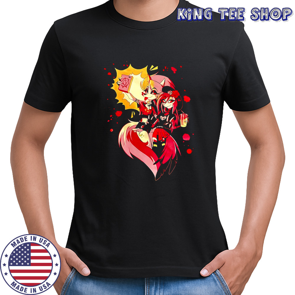 Loona and Octavia Helluva Boss Characters Anime Cartoon Selfie Graphic shirt