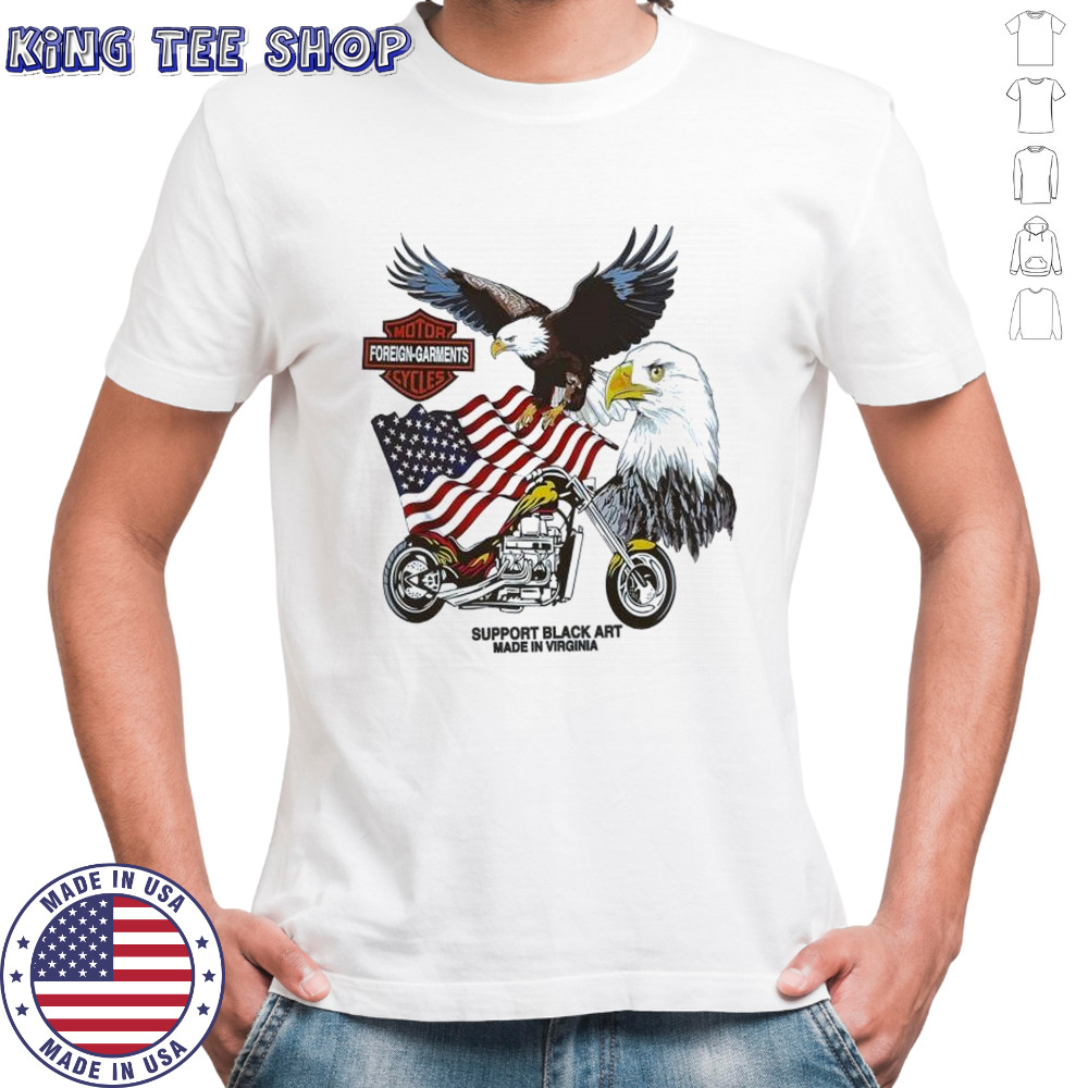 Motor foreign support black art made in virginia garments cycles bootleg harley shirt