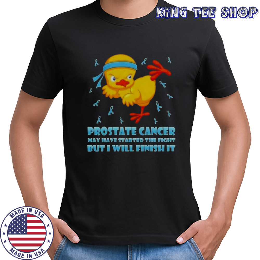 Nice Cartoon Chick Karate Kick Prostate Cancer May Have Started The Fight But I Will Finish It T-Shirt
