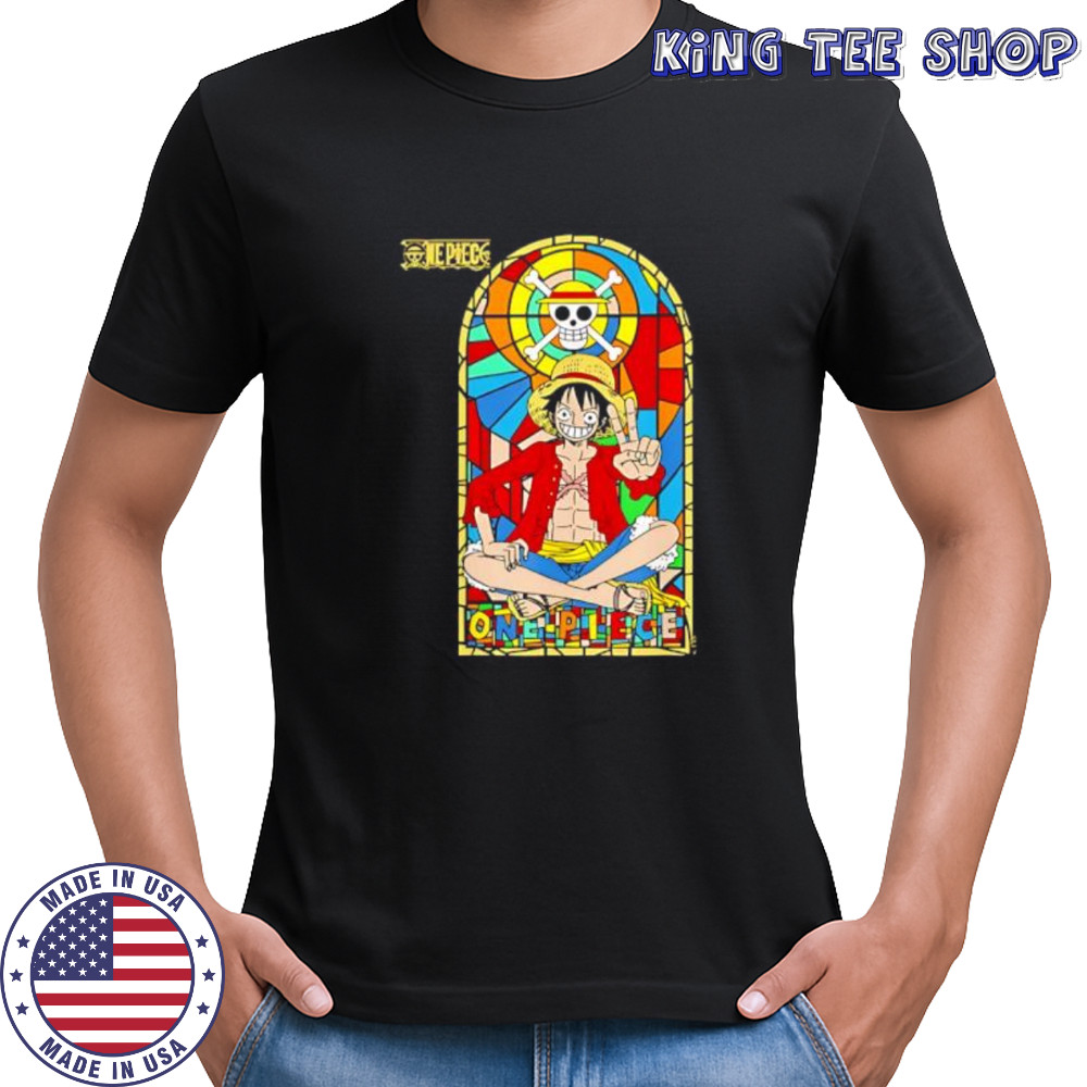 One Piece Luffy Stained Glass Skull and Crossbones Anime Manga shirt
