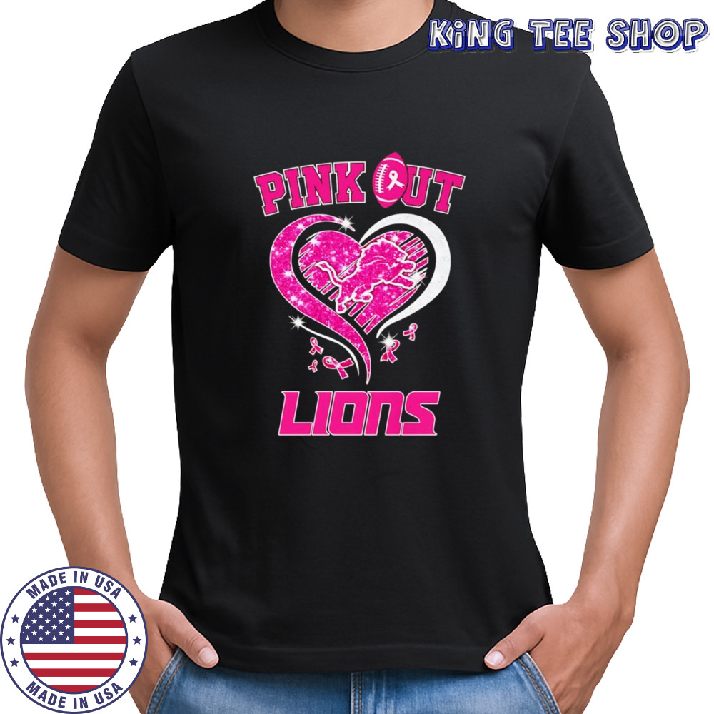 Pink out Detroit Lions Breast Cancer diamond heart shirt