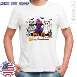 Retro Black Cat Witch Scary Halloween Pumpkin Women Men Kids shirt