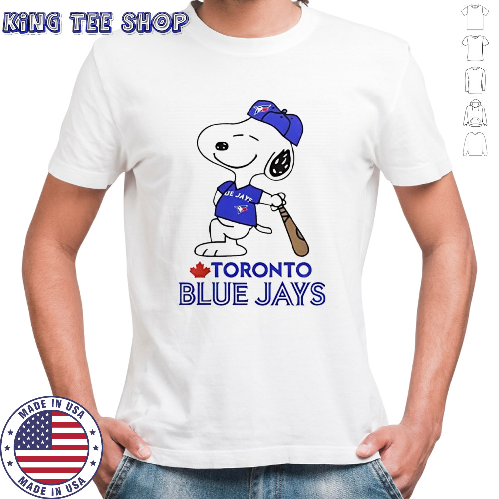 Snoopy in a Toronto Blue Jays baseball logo shirt