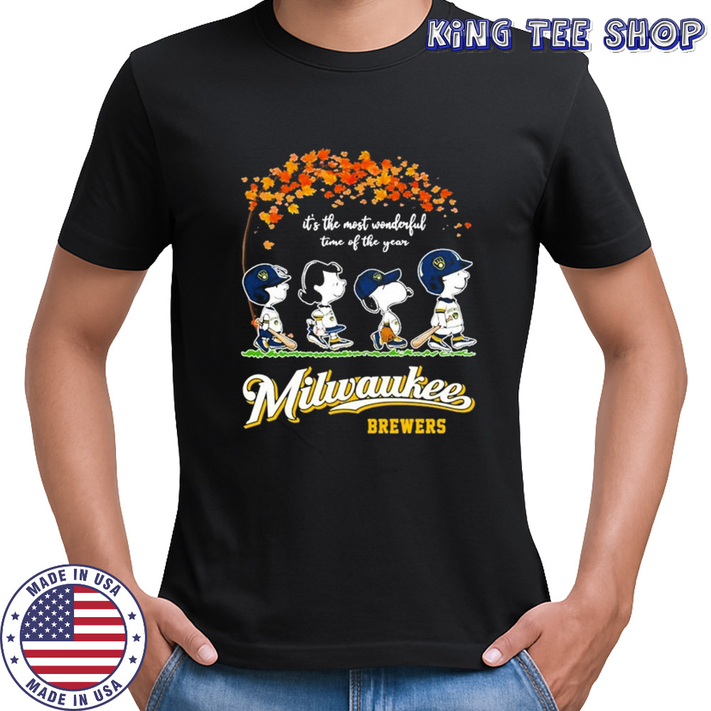 Snoopy The Peanuts Milwaukee Brewers It’s The Most Wonderful Time Of The Year Walking T-shirt
