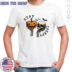 Stay Creepy Retro Dripping Heart Skeleton Hand Spooky Halloween shirt