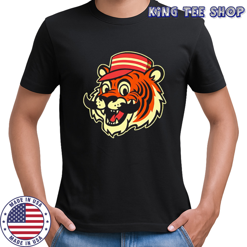 Tiger Face Mustache Red Striped Hat Cartoon shirt