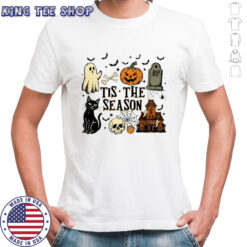 Tis The Season Ghost Halloween Pumpkin Spooky Vibes Cat shirt