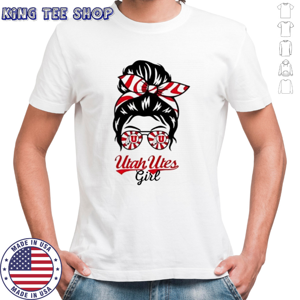 Utah Utes girl messy bun glasses shirt