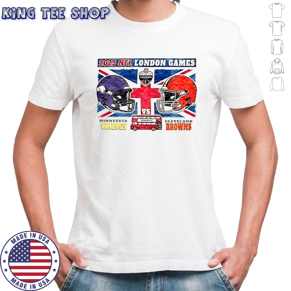 Cleveland Browns vs Minnesota Vikings 2025 NFL London Gameday helmets flag shirt
