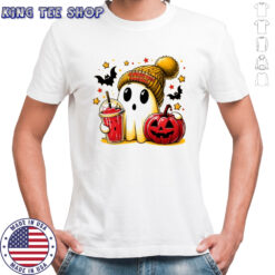 Ghost Halloween x Kansas City Chiefs football beanie pumpkin bats shirt