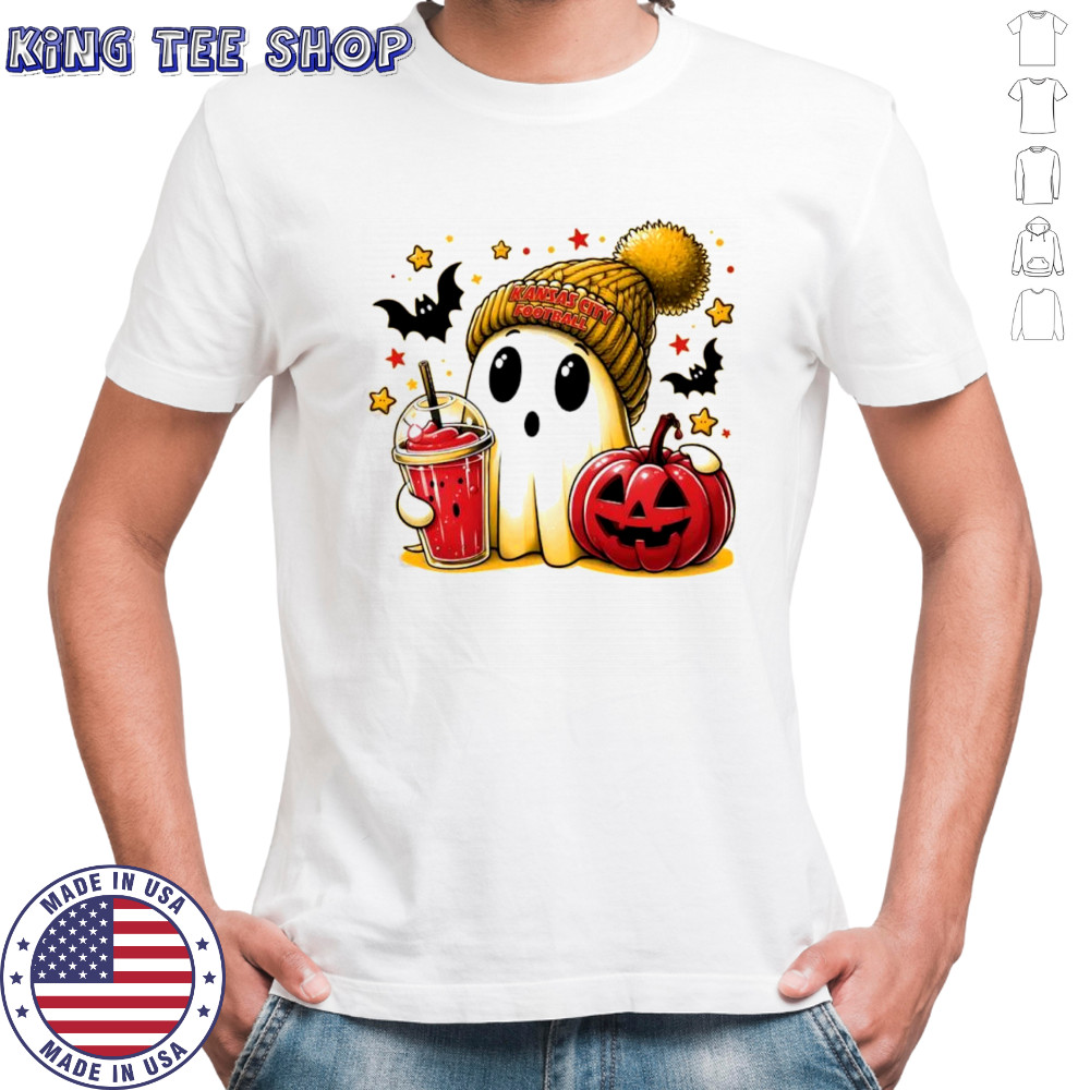Ghost Halloween x Kansas City Chiefs football beanie pumpkin bats shirt