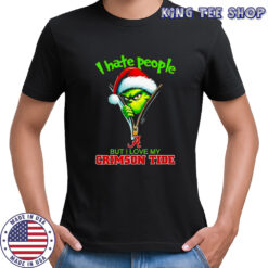 Grinch santa hat I hate people but I love my Alabama crimson tide Christmas logo clothing shirt