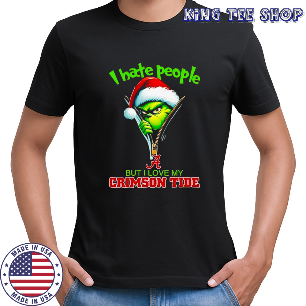 Grinch santa hat I hate people but I love my Alabama crimson tide Christmas logo clothing shirt Grinch santa hat I hate people but I love my Alabama crimson tide Christmas logo clothing shirt