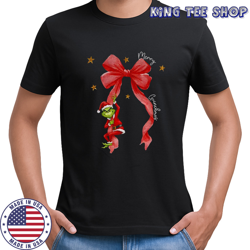 Merry Greenmas Coquette Christmas Bow Grinch Santa shirt