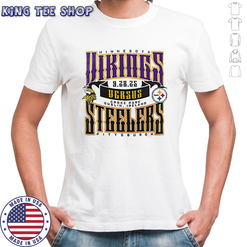 Minnesota Vikings versus Pittsburgh Steelers Croke Park stadium logo shirt