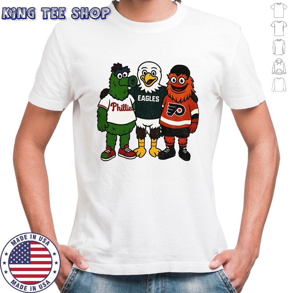 Phillie Phanatic Swoop and Gritty Philadelphia Phillies Eagles Flyers shirt