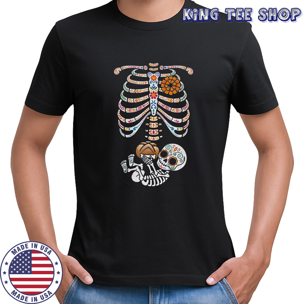 Pregnancy skeleton día de los muertos belly bump shirt