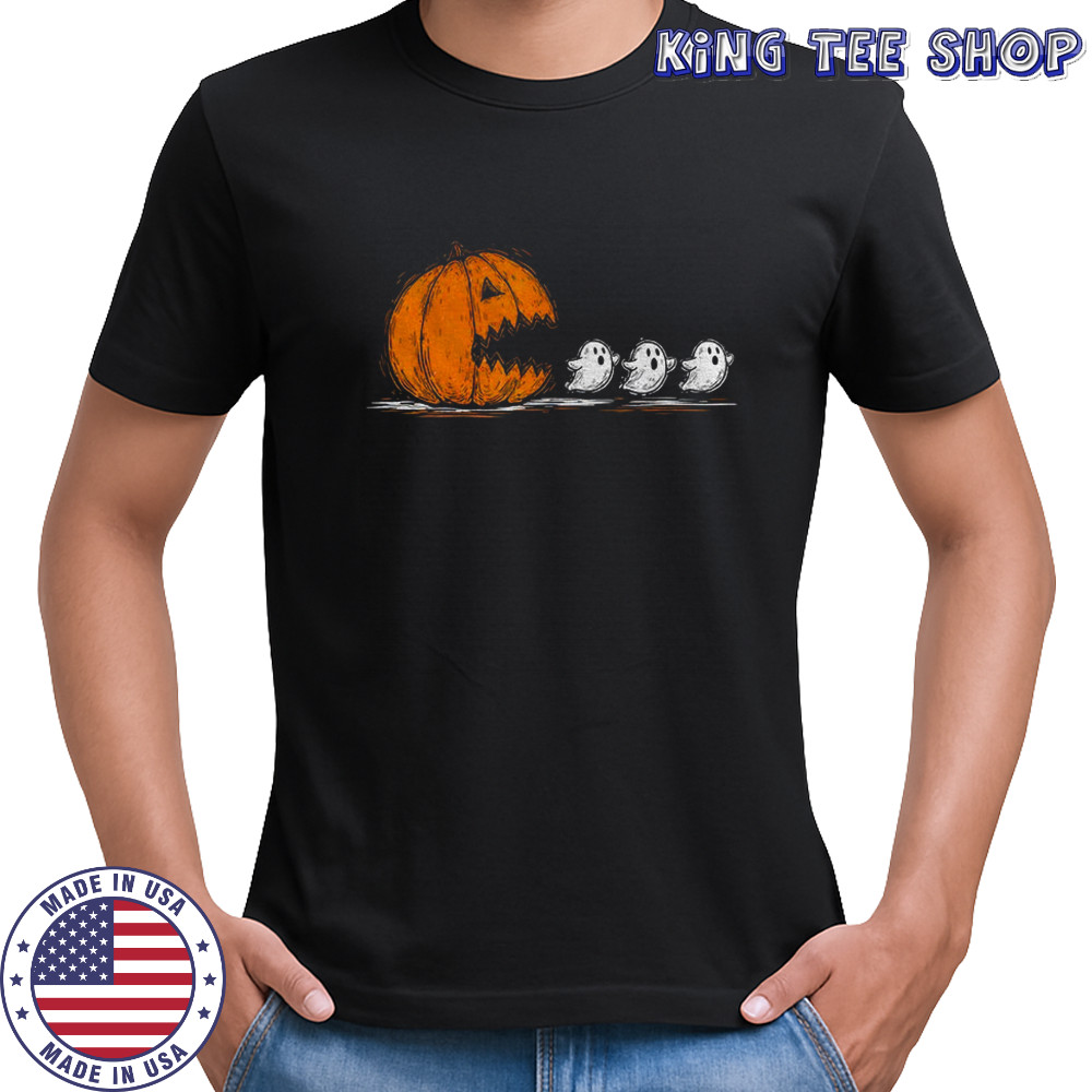 Pumpkin chasing ghost spooky season funny Halloween vintage shirt