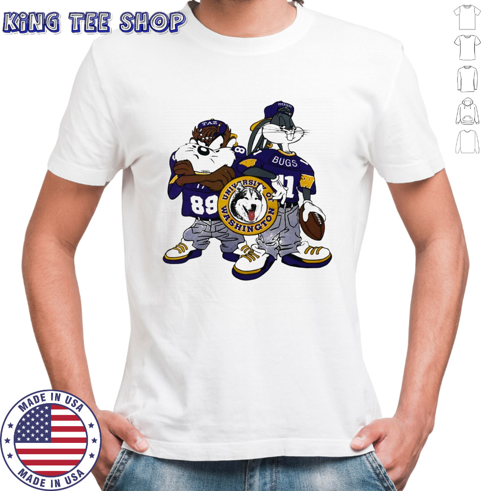 Taz and Bugs Bunny wearing University of Washington Huskies football shirt