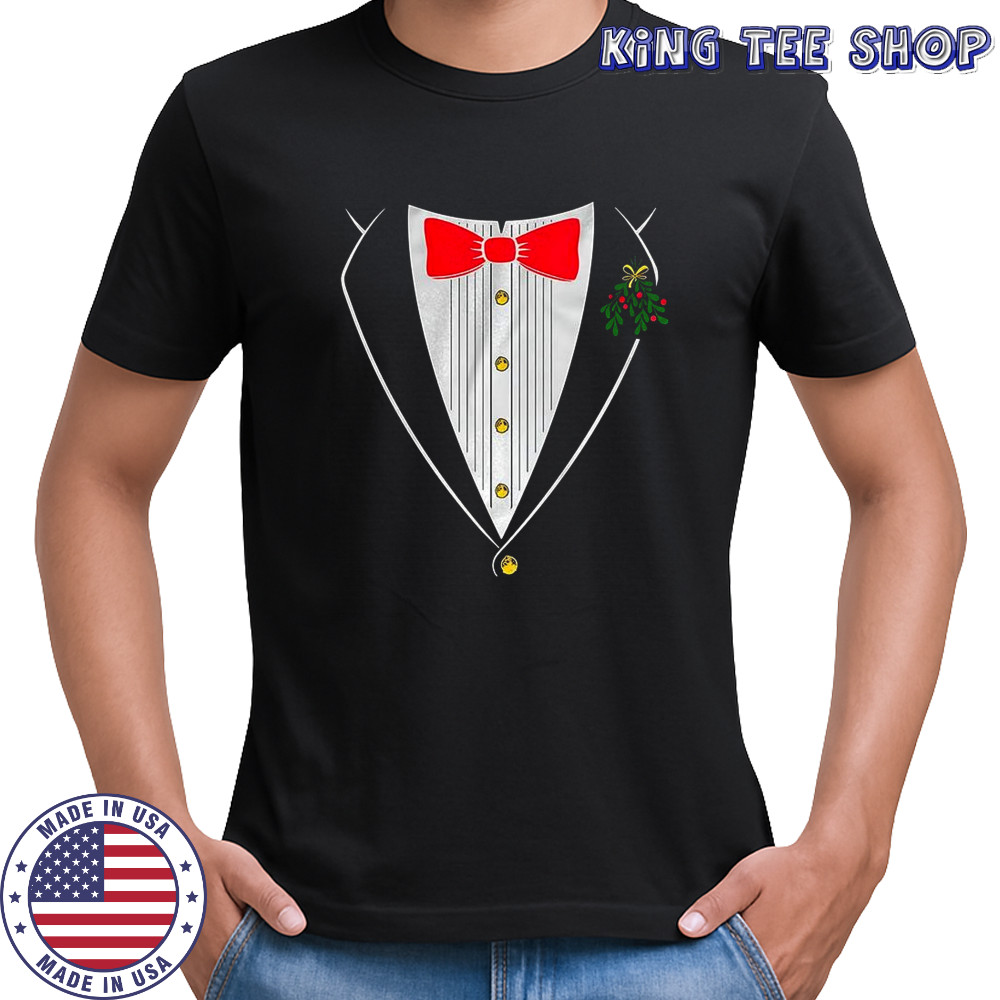 Christmas Tuxedo bow and mistletoe shirt