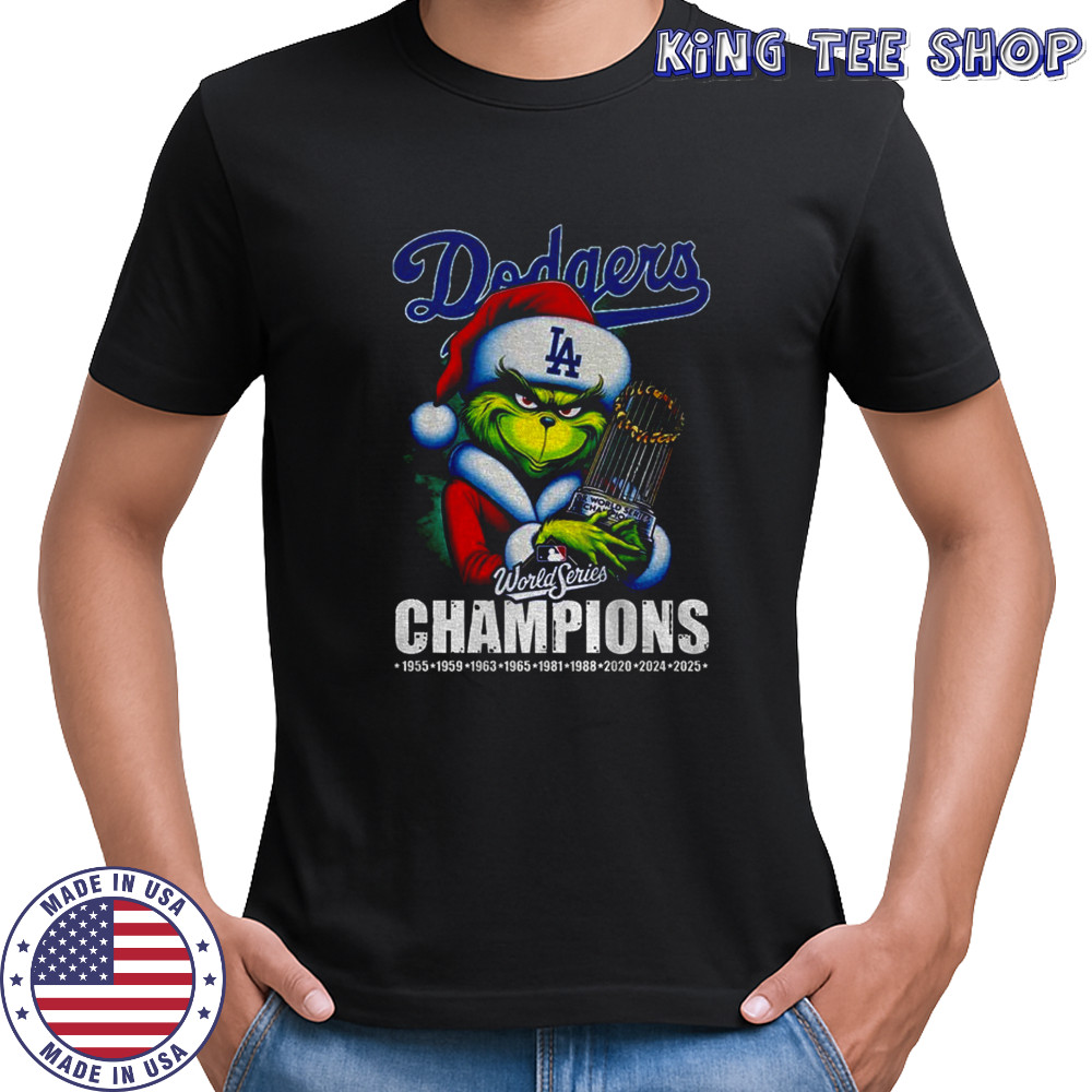 Grinch Santa Los Angeles Dodgers world series champions trophy shirt