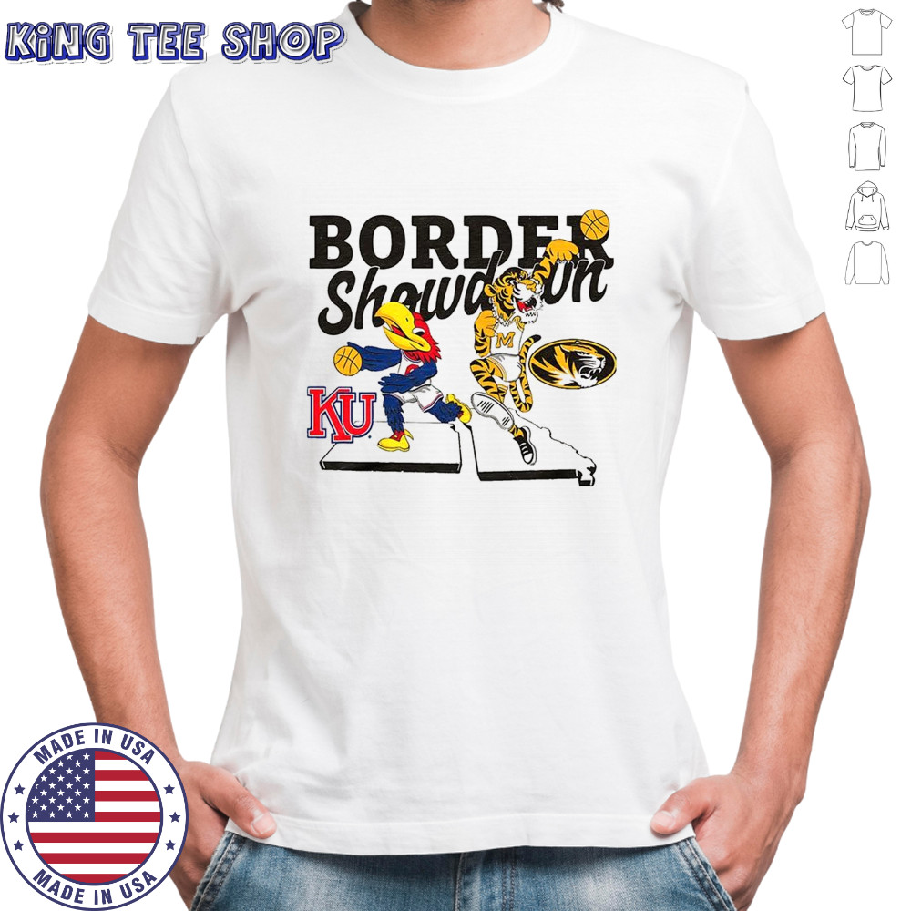 KU Jayhawks vs Mizzou Tigers basketball Border Showdown mascot shirt