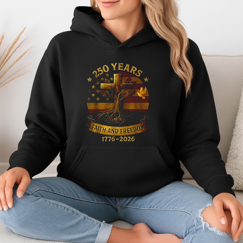 250 years faith and freedom flag cross tree 1776-2026 shirt