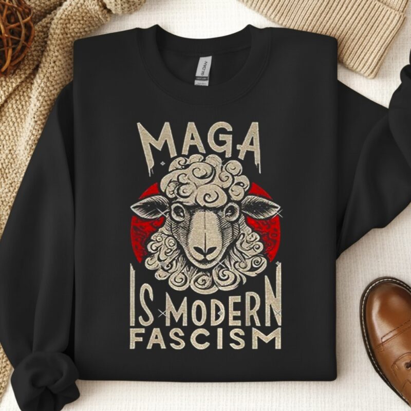 Anti Fascist Sheep Maga is modern fascism_Crewneck Sweatshirt